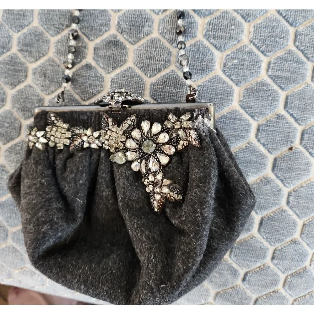 Chic Black Floral Embellished Clutch